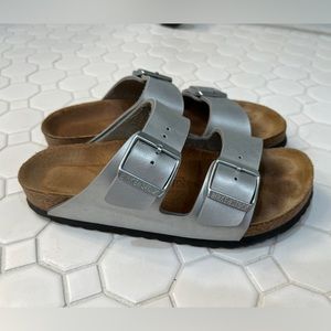 Silver Metallic Arizona Birkenstocks, Size 37